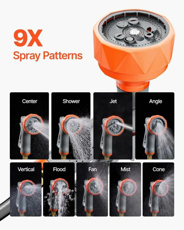 All-Weather Retractable Hose Reel-9-Pattern Spray Nozzle + Lock-Any-Length Control